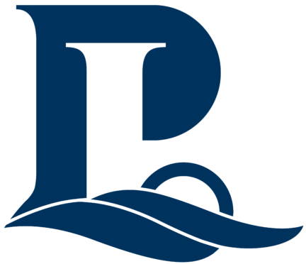 A blue logo with a letter p.
